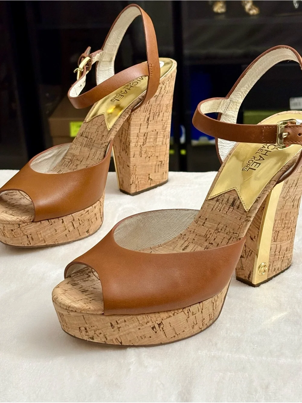 Michael Kors Natalia Open Toe Platform Sandal — Walnut, Size 9 Women shoes.